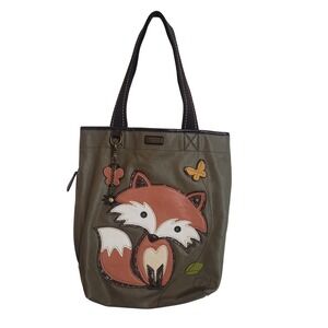 Chala Olive Green Vegan Leather Fox Applique Tote Bag Butterfly Charm Womens